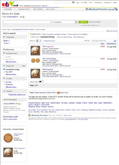 sheilasstuff2010 Cancelled eBay Listings Using our 1975 One Ounce Krugerrand Reverse Photograph